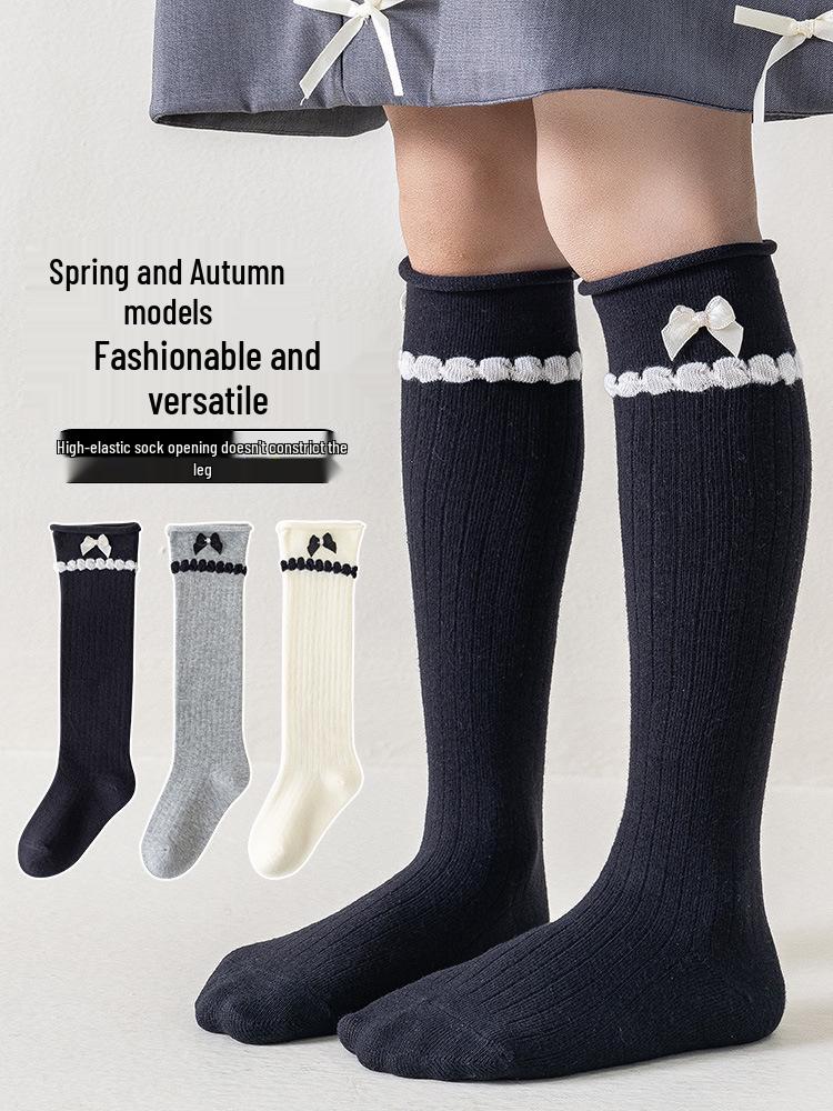 Girls' Korean-Style Bow Calf Socks for Spring and Autumn