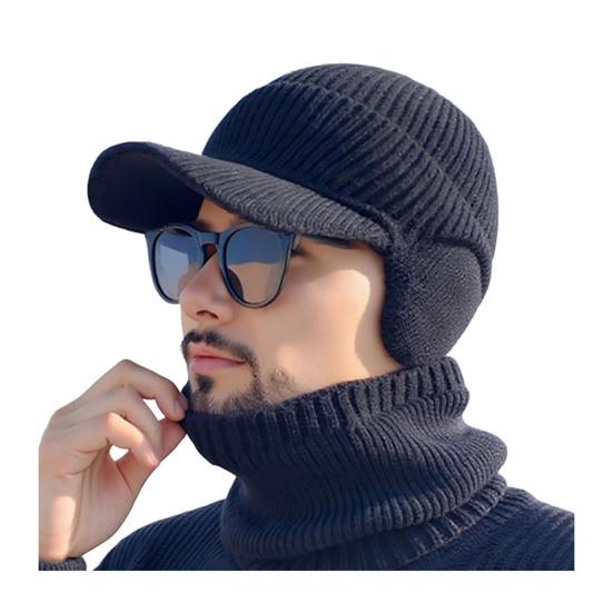 Strickmütze mit Ohrenklappen Einfarbig Stretch-Passform Warm Atmungsaktiv Strickstoff