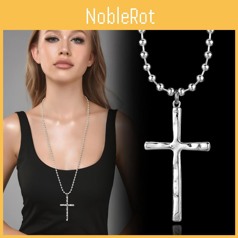 Geometric Beaded Chain Necklace With Cross Pendant For Unisex Fashion Jewelry