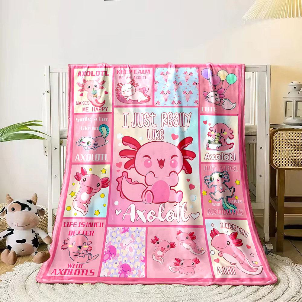 Süßer Axolotl-Themen-Rosa Decke Schlafzimmerdecke für Wohnzimmer Couch Mittagspause Weicher Überwurf für Freundesfestival Geschenk