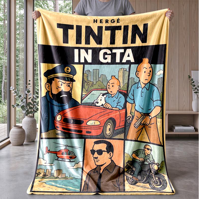 1pc The Adventures of Tintin Blanket, Soft Blanket for Travel Camping, Easy-to-maintain Indoor Outdoor Blanket