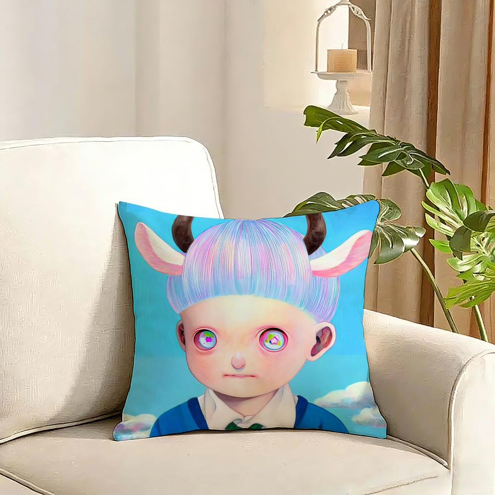 HHikari Shimoda IllustrationS Cushion Cover Reversible Plush Pillow Cover Soft Fluffy Home Decor for Sofa Bedroom