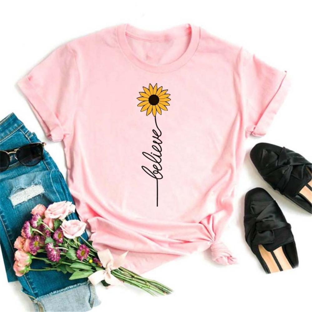 Maycaur Funny Daisy Print Women T-shirt Harajuku 90s Streetwear Girls Short Sleeves Tee Tops Summer Cute Female Clothes Tops