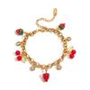 Youthway Colored Strawberry Cherry White Zircon Bracelet Gold Plated Stainless Steel Waterproof Minimalist Women Jewelry Holiday