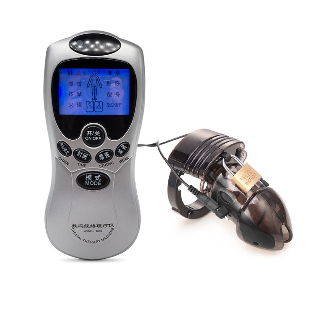 Electric Pulse Shock Chastity Cock Cage Male Masturbator Erotic Dildo Vibrator Penis Stimulation Belt Lock Sex Toys for Men 18+
