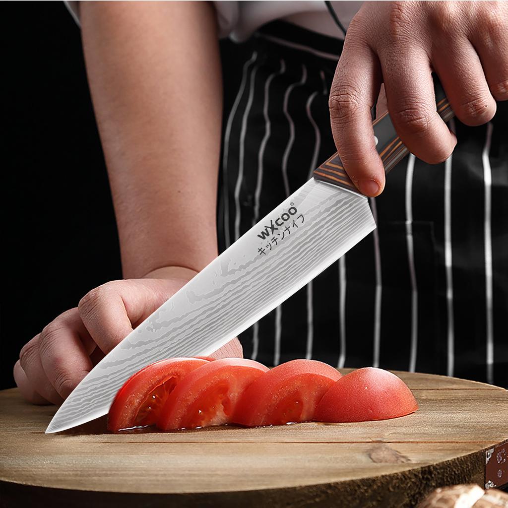 3PCS Chef Knife Japanese Kitchen Knives Set Professional Stainless Steel Meat Cleaver Slicer Knife Santoku Knife Wooden Handle