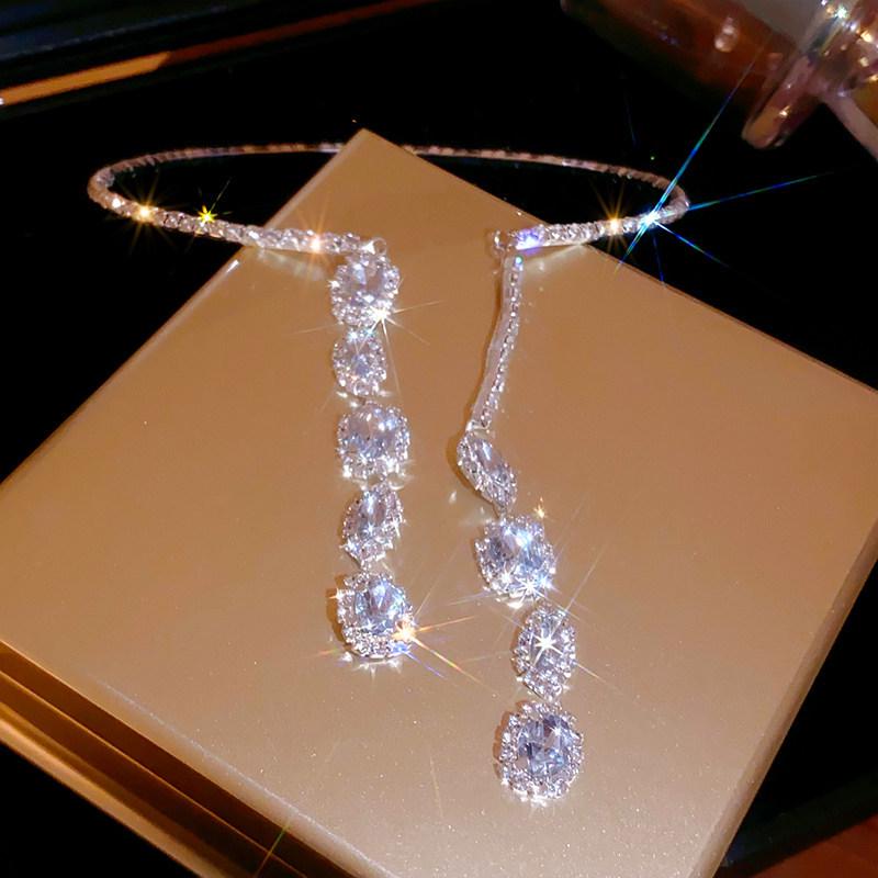 Korean-Style Rhinestone Water Drop Tassel Choker: Elegant High-End Fashion Jewelry for Women