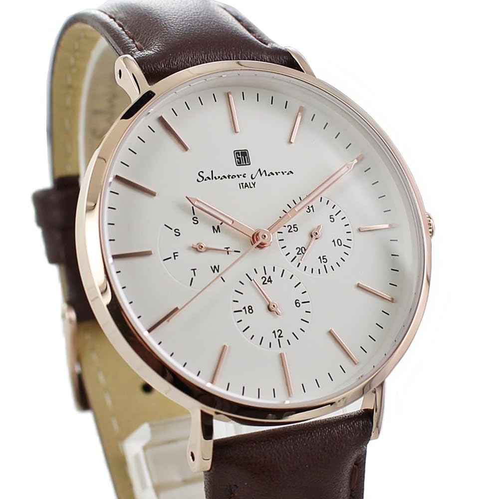 Uhrenpaar, Uhrenaufbewahrungsbox, gleiche Größe, Unisex, analog, Datum, Kalender, schwarz, braunes Lederarmband [Salvatore Mara] Herren, Damen, sm22102-pgbksm22102-pgwh