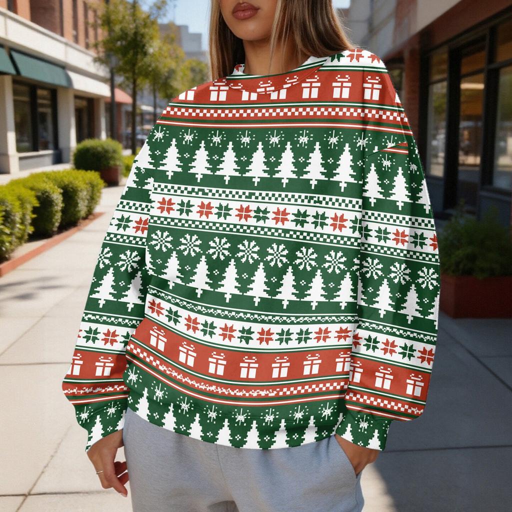 Women's Trendy Christmas Graphic Crewneck Sweatshirt Lightweight Casual Pullover Top for Holiday
