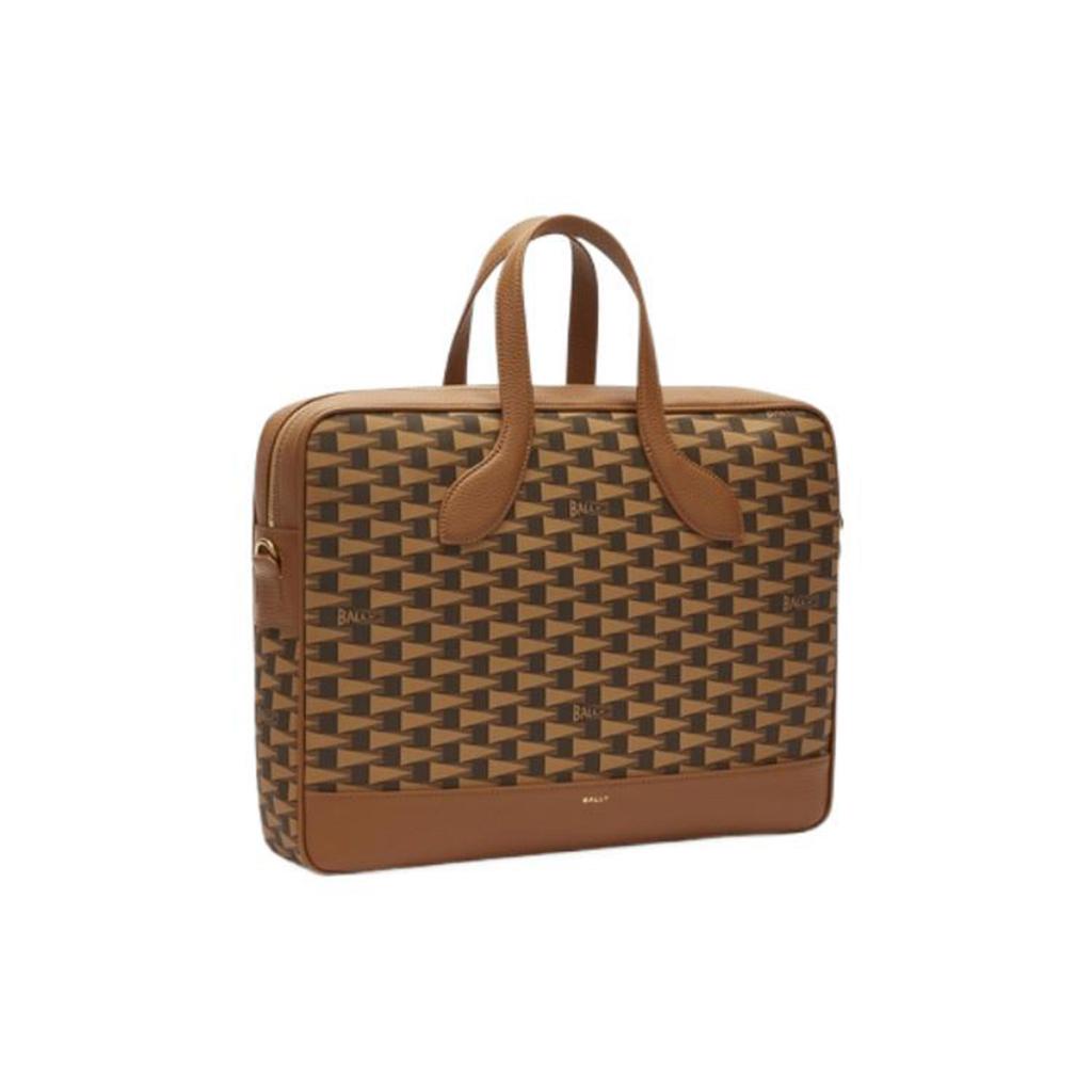 Bally Letter Logo Triangle Flag Print Zipper Leather Shoulder Crossbody Briefcase Men bags Brown 6304548
