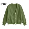 Relaxed Fit Cardigan Women Button Front V-Neck Cardigan, Solid Color Oversized Sweatshirt with Casual Jacket Dual Pockets, Long Sleeve for Fall Winter