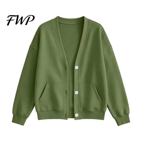 Relaxed Fit Cardigan Women Button Front V-Neck Cardigan, Solid Color Oversized Sweatshirt with Casual Jacket Dual Pockets, Long Sleeve for Fall Winter