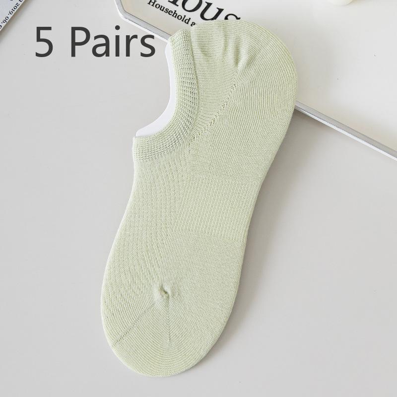 5 Pairs Boat Socks Female Summer Thin Shallow Invisible Non-slip Non-drop Heel Cotton Antibacterial Mesh Breathable Boneless Invisible Socks