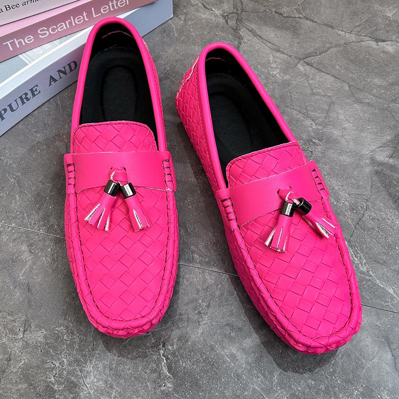 

Розовые мокасины с кисточками, мужская модная обувь класса люкс, дизайнерская легкая обувь на плоской подошве, мужские дышащие кожаные мокасины без застежек 44