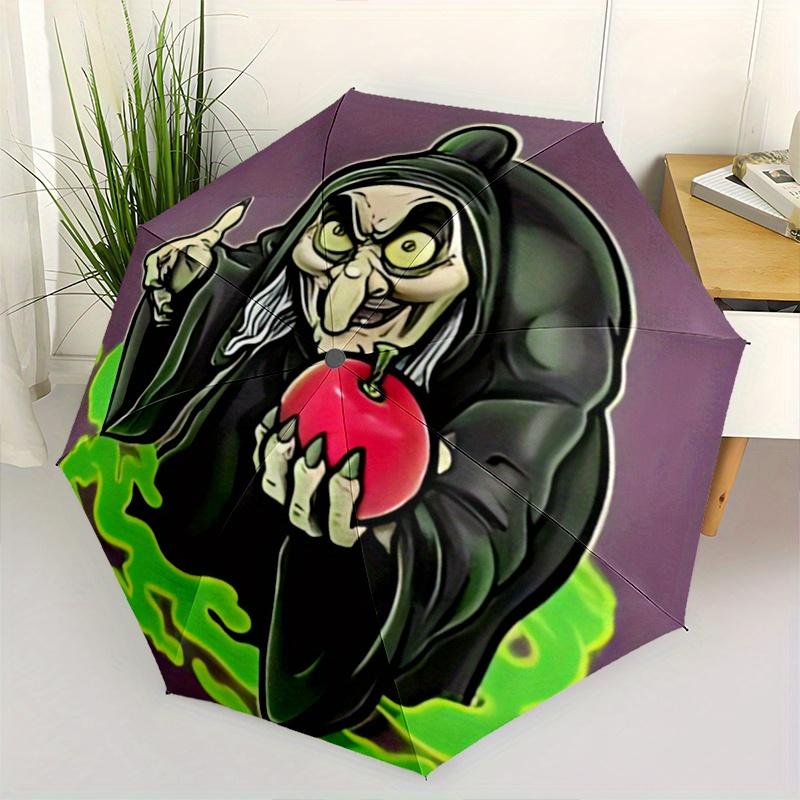 

1pc The Witch and the Poisoned Apple Automatic Opening and Closing Cartoon Umbrella, Lightweight 3-Fold, With Cute Cartoon Characters, Suita