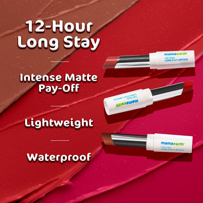Mamaearth Soft Matte Long Stay Lipstick 3.5 G Pack of 1 Vibrant Waterproof Lip Color Petal Pink