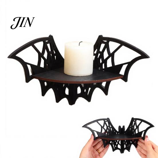 Holz Eckregal Halloween Fledermaus Regal, Schwarzer Wandmontierter Kerzenhalter Ständer, Dunkle Gothic Wohnkultur Display für Party, Gruselige Feiertage