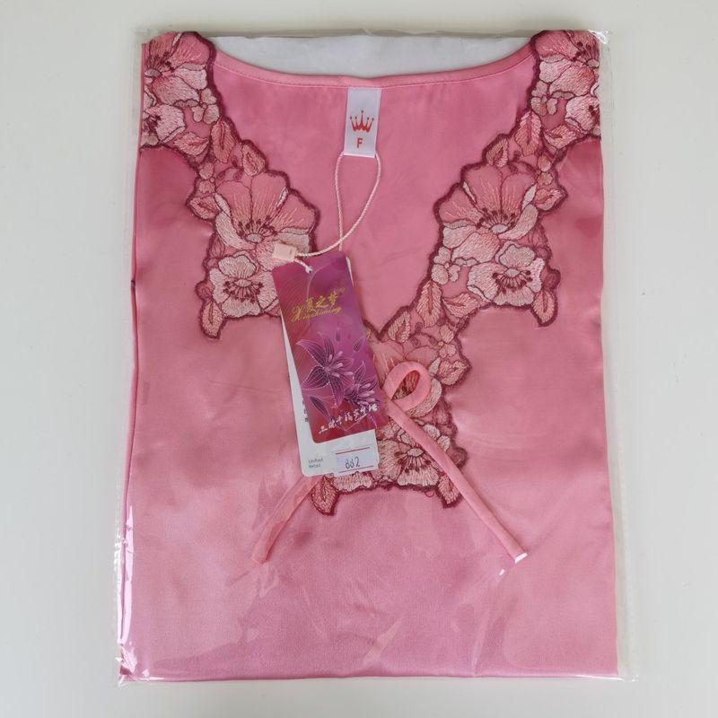 

Summer New Arrival Short Sleeve Sleeping Dress Lace V-neck Sexy Dress Suspender Dress Loose Plus Size Silk Nightdress Special Offer Rose pink One size