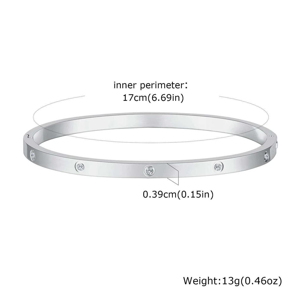 Prjewel Waterproof Luxury Bangles Round Zircon for Women Stainless Steel Wrist Brackets Hand Jewelry Mother's Day Gift