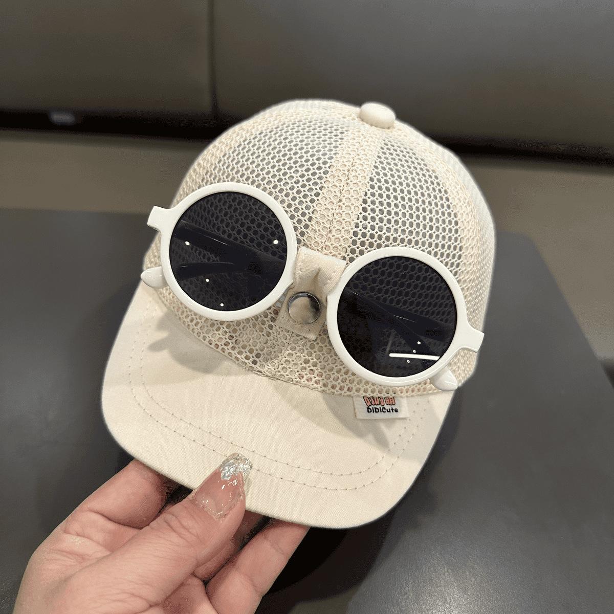 Children s sun protection hat summer duck tongue mesh hat with sunglasses baseball cap Korean version sun hat 46-52CM белый