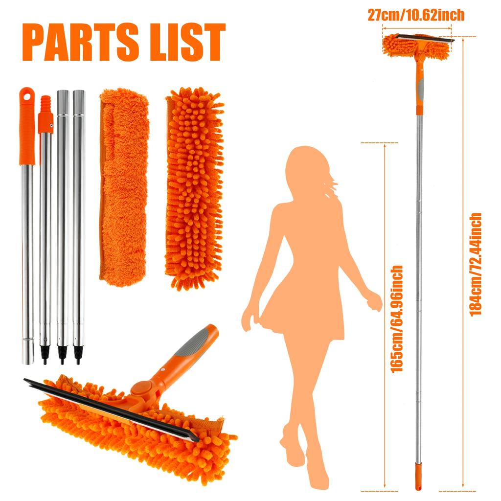 Extended Window Cleaning Tool Glass Cleaner Mop with Silicone Scraper Window Cleaning Brush Household Cleaning Tools