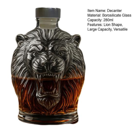 280ml Whiskey Decanter with Leak-Proof Seal Stopper Lion Design Large Capacity Glass Decanter Red Wine Decanter