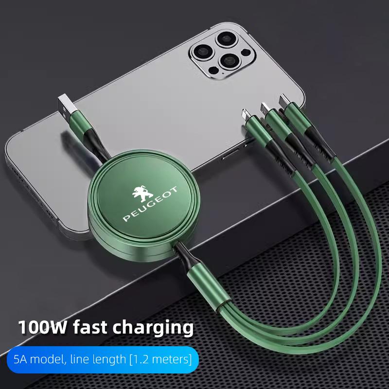 For Peugeot 206 307 308 3008 207 208 407 408 4008 508 2008 301 5008 205 106 3-in-1 Micro Data Wire USB Type C Fast Charger Cable