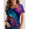 Womens V-Neck Loose Fit Short Sleeve T-Shirt With Floral Print Casual Top