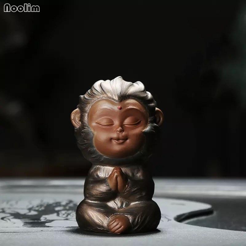 Lilla leire Monkey King Ornamenter Te Kjæledyr Keramikk Smådyrsfigur Hjem Bildekorasjon Håndverk