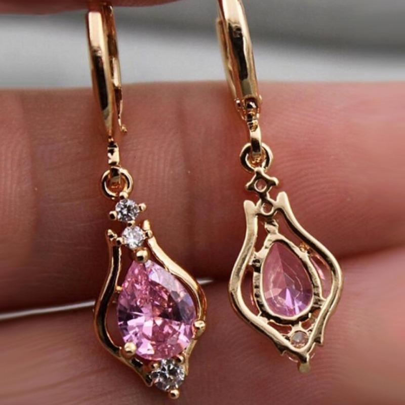 Popular Purple Zircon Earrings with Versatile Water Droplet Shaped Diamond Inlay Temperament, Multi-color Pendant Accessories