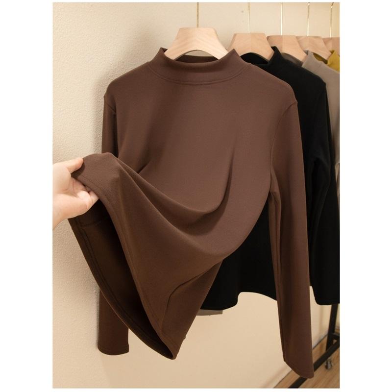 Ladies' Autumn And Winter Solid Color Long Sleeved Half High Neck T Shirt Base Shirt
