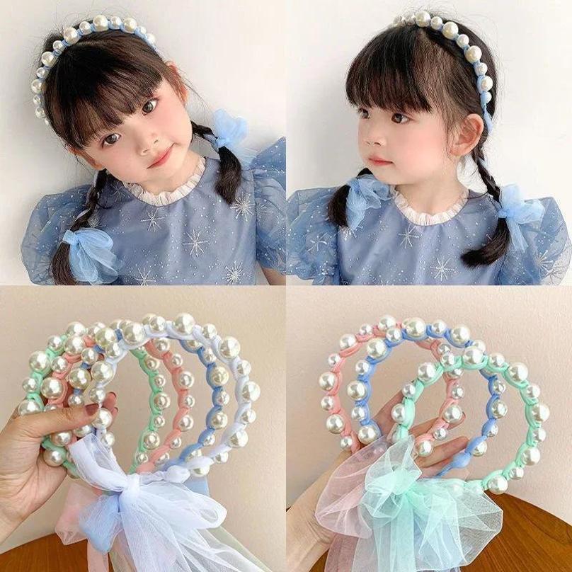 1 Pcs Pearl Hair Headband French Fairy Forest Style Ribbon Hair Accessory Women's Tied Hair Headband New Model