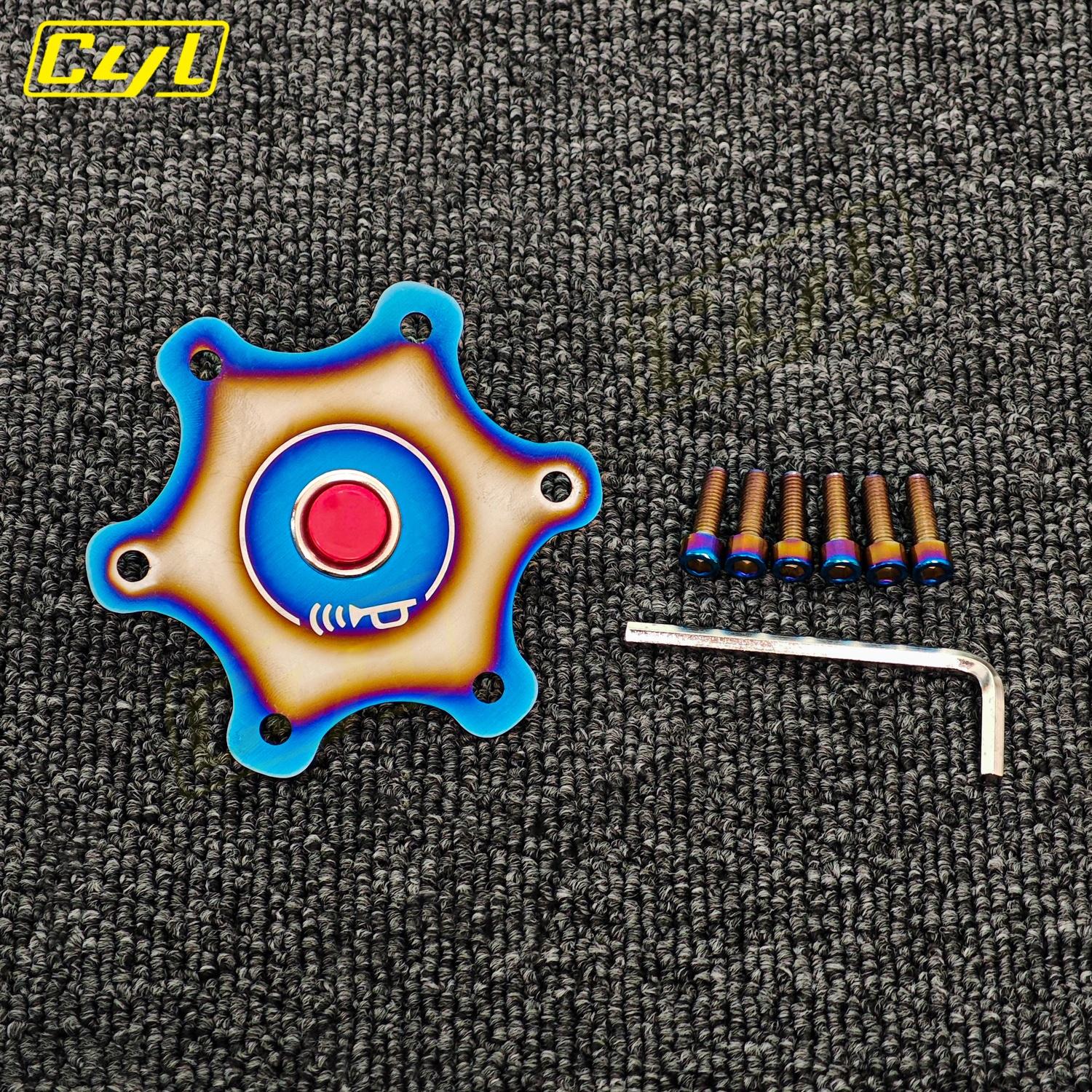 Universal Car Horn Racing Car Steering Wheel Horn Button Burnt Blue Horn Button with Screw Wrench PCD 74mm Burnt blue