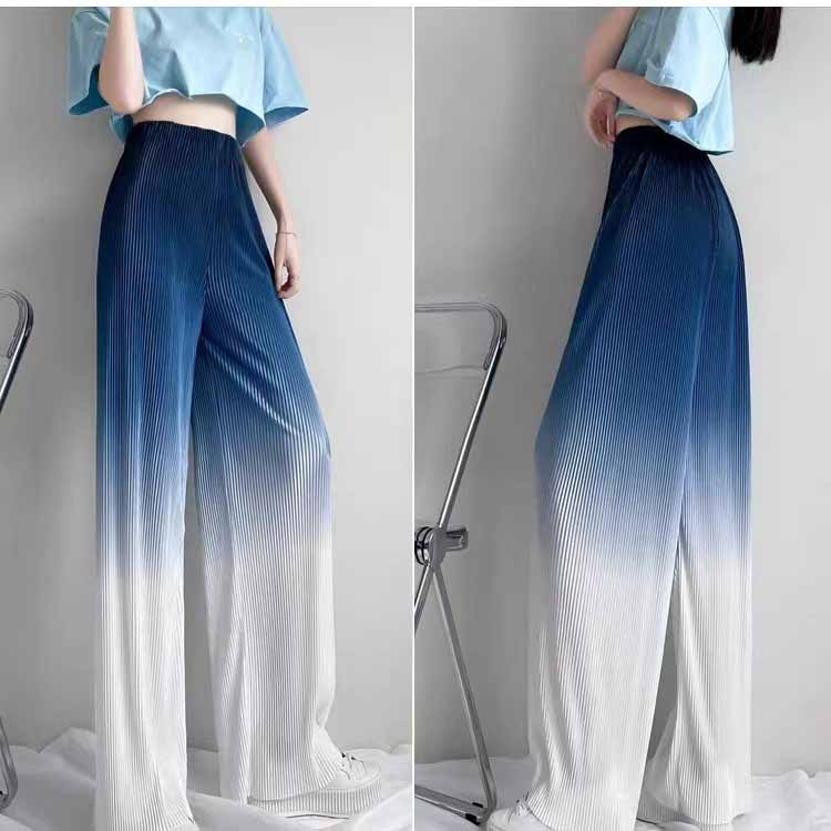 Gradient Color Wide Leg Pants Female Summer High Waisted Straight Tube Drape Casual Pants Versatile Floor Mopping Sports Pants