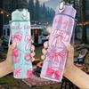 1PC Multiple Pink Bow Pattern Graphic,750ml Color Plastic Sports Water Bottle,Leakproof Flip Straw Lid,Suitable for Sports Office Home Use