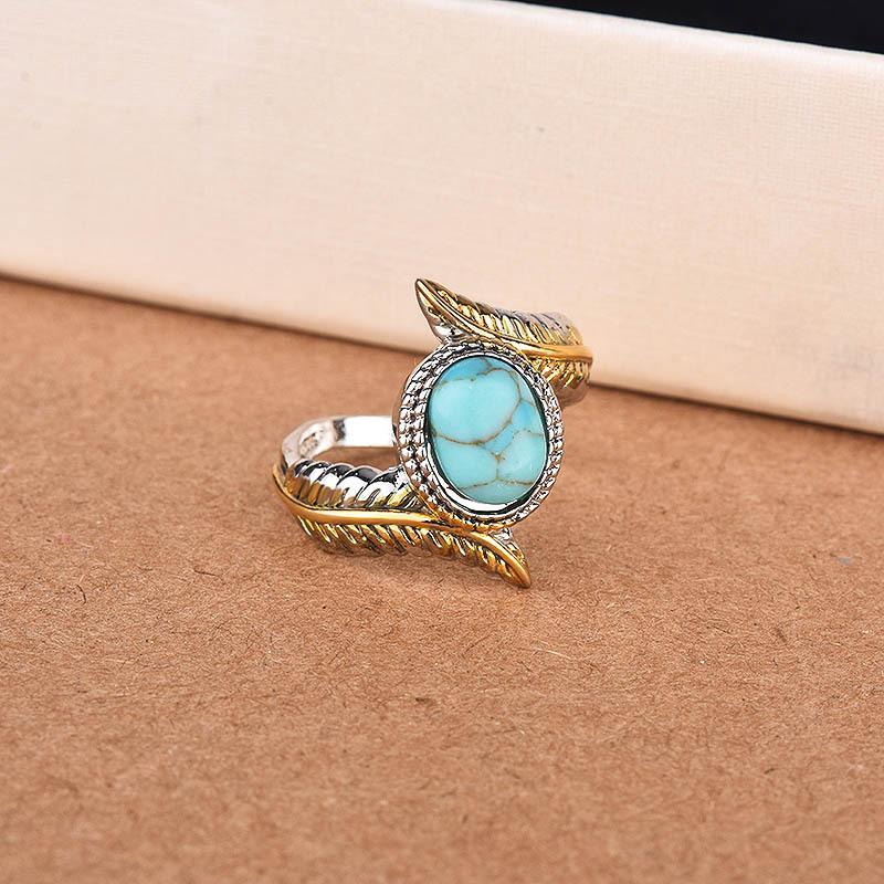 WOSIKATE Vintage Turquoise Feather Ring For Women CopperSeparate Color Gold Plated Party Ring Fashion Jewelry