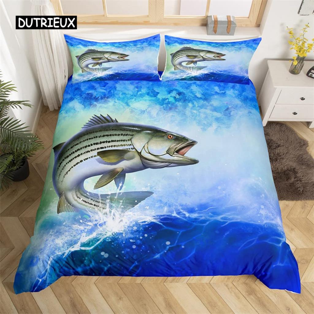 Marlin Schwertfisch Bettbezug Kawaii Marine Leben Bettwäsche Set Mikrofaser Ozean Thema Big Pike Fisch Quilt Abdeckung Einzel Twin King