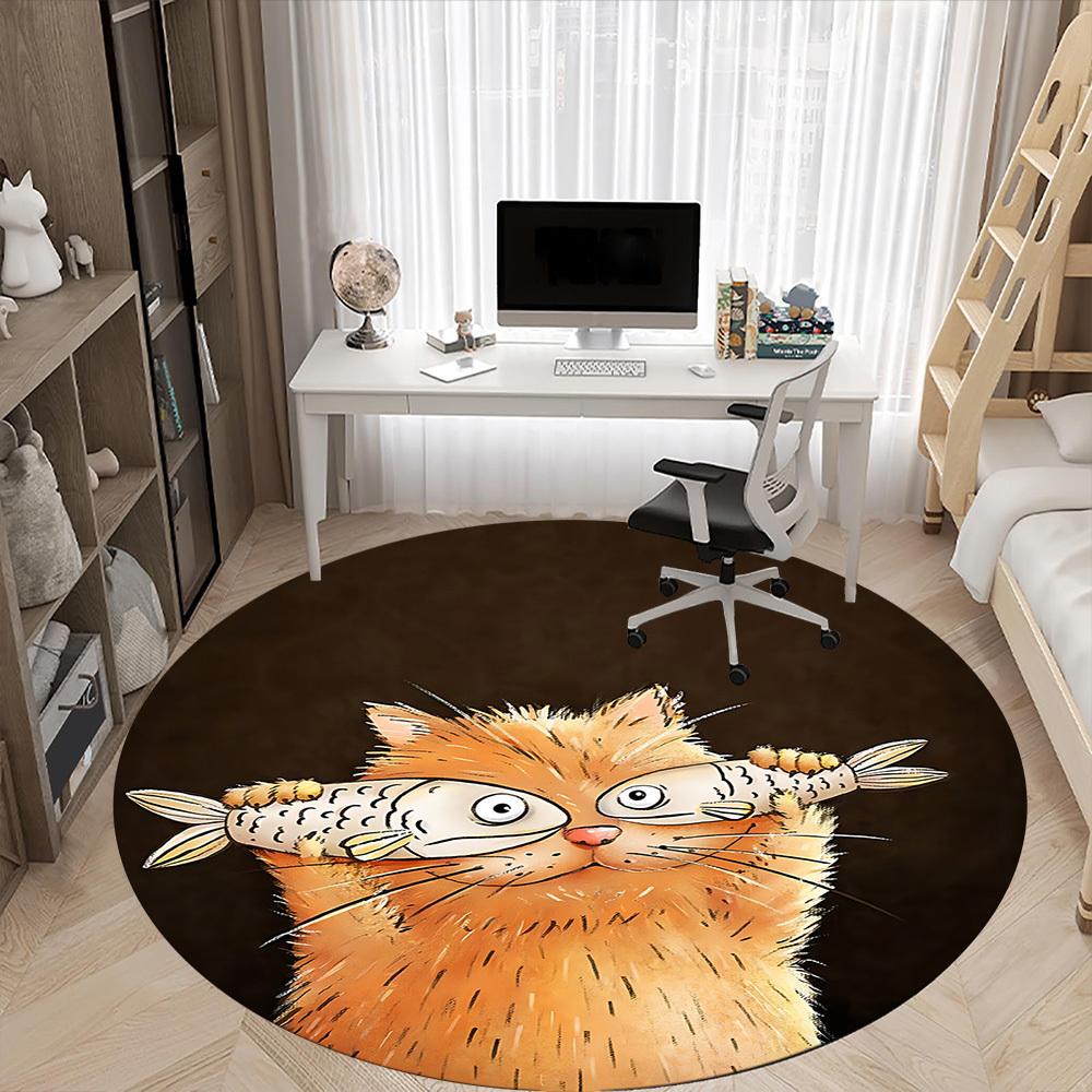1pc Cat Fish Office Round Area Rug, Under Office Chairs Bedroom Living Room Home Decor, Room Deco