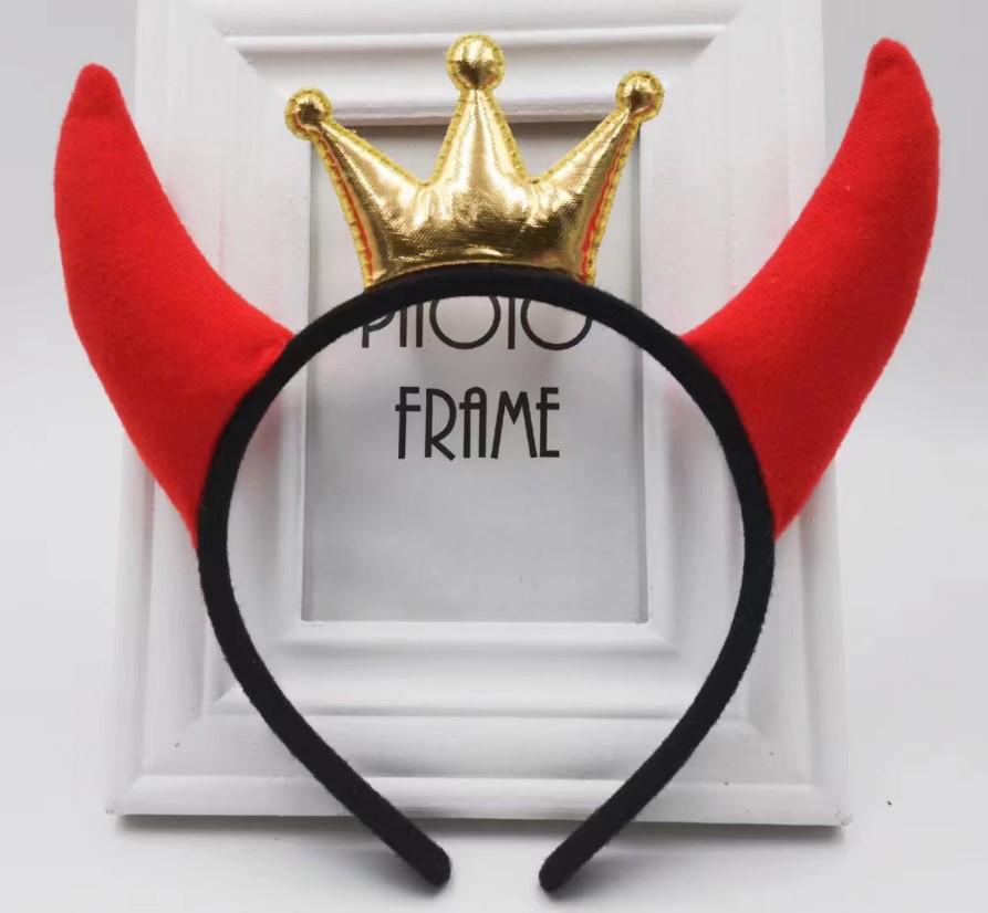 Tiara Chifres de Diabo com Lantejoulas Glitter Dourado para Decoração de Apresentação de Natal e Halloween.