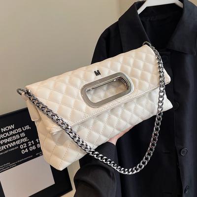 Fashion Diamond Chain Portable Tote Bag Niche Design Commuter Solid Color Folding Messenger Bag