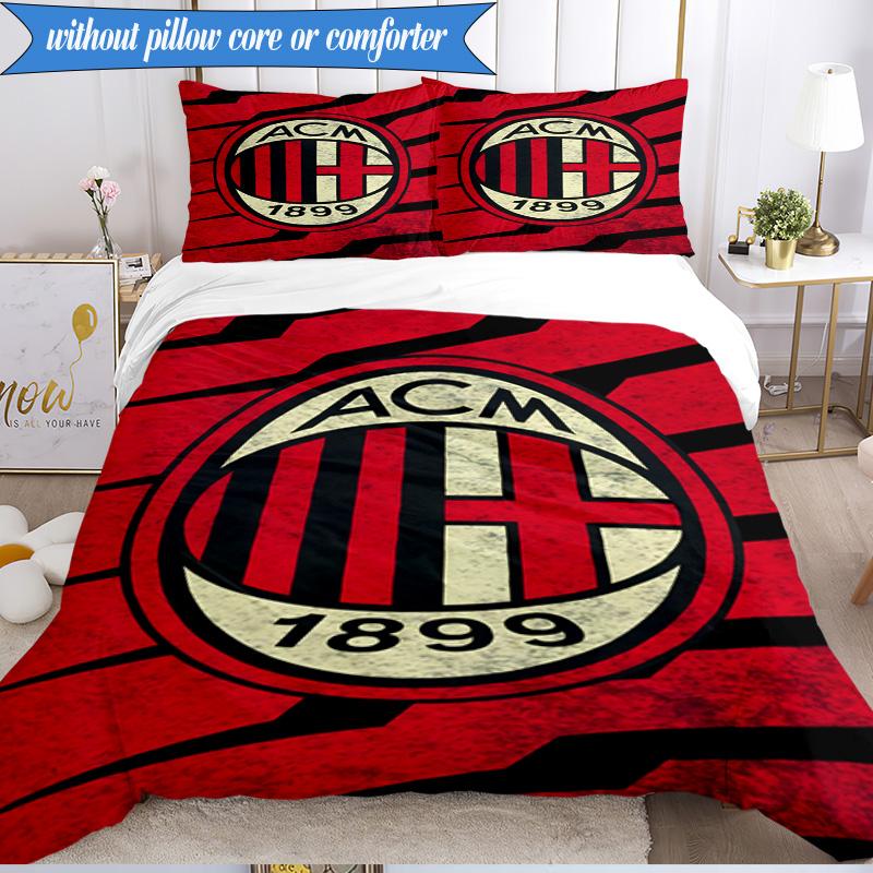 Set Biancheria da Letto Morbido Stampato AC Milan 3 Pezzi, Include 1 Copripiumino e 2 Federe Perfetto per Camera da Letto, Dormitorio, Regalo per Fan