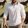 Cămașă Polo Casual Minimalistă pentru Bărbați, cu Guler Larg, Mânecă Lungă, Buzunar, Croială Largă.