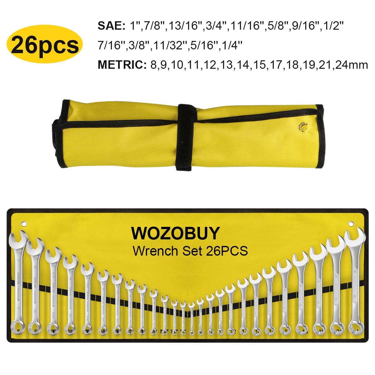 

Набор из 26 комбинированных ключей с чехлом-рулоном | SAE 1/4” - 1”, метрический 8 мм - 24 мм | для бытовых нужд, ремонта автомобилей, автомобилей