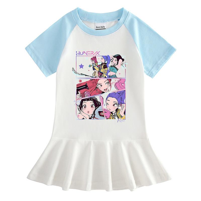 Girls Kpop Rumi Mira Zoey Hunters Print Raglan Sleeves Dress