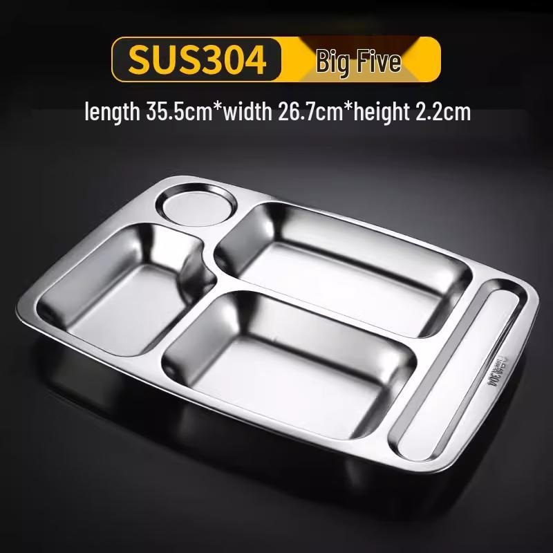 304 Stainless Steel Deepened 5-Compartment Lunch Tray