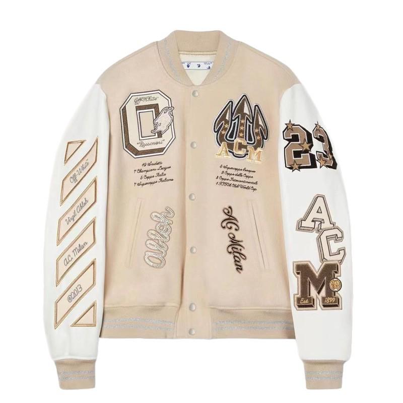 AC Milán Pevná Vyšívaná Kožená Baseballová Bunda