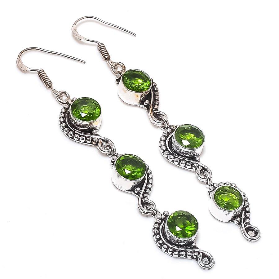 

Natural Peridot Gemstone Handmade 925 Sterling Silver Jewelry Earring 3.27 T1C59
