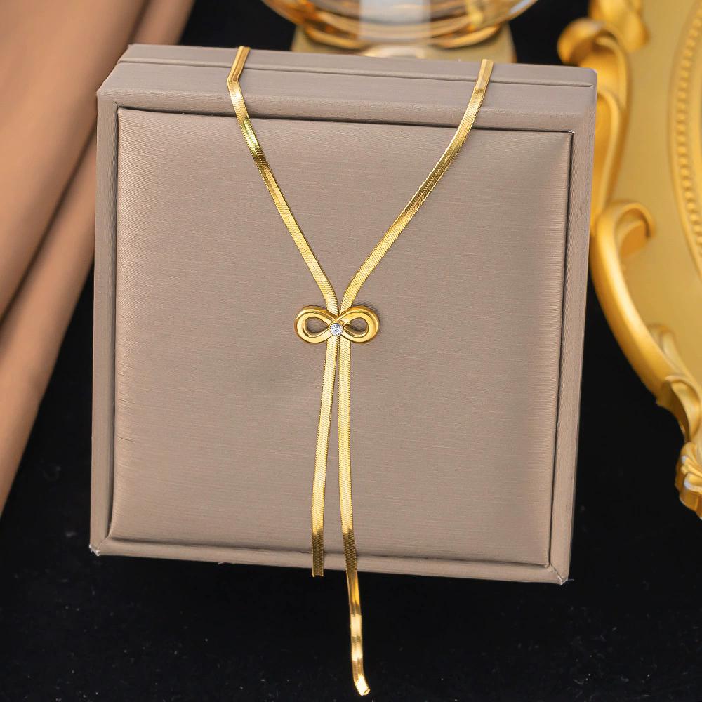 

316L Stainless Steel 2025 New Hot Sales Fashion Zircon Bowknot Tassels Charm Chain Choker Necklaces Earrings For Women