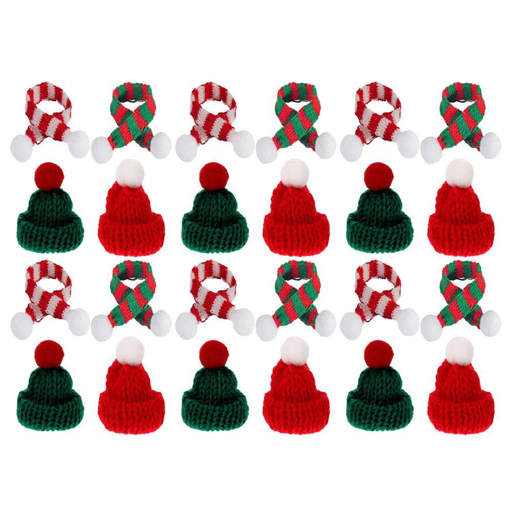 24Pcs Mini Christmas Knit Hat Scarf Set Compact Wine Bottle Covers Xmas Party Supplies Holiday Decorations Mini Knit Hat