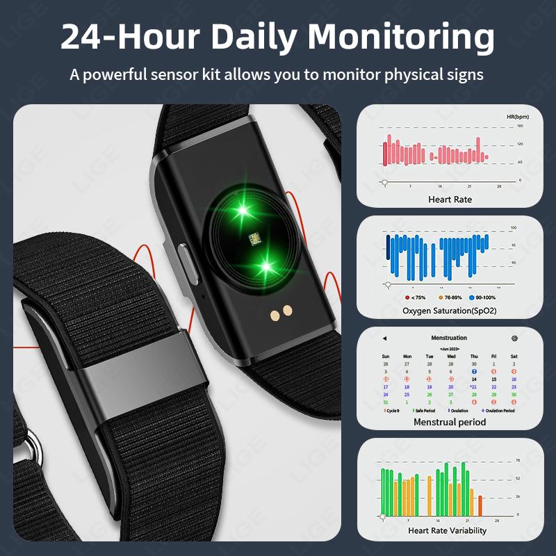 Sports Fitness Smart Bracelet Men Message Alert HRV Blood Oxygen Health Monitor IP68 Waterproof No Screen Smartwatch